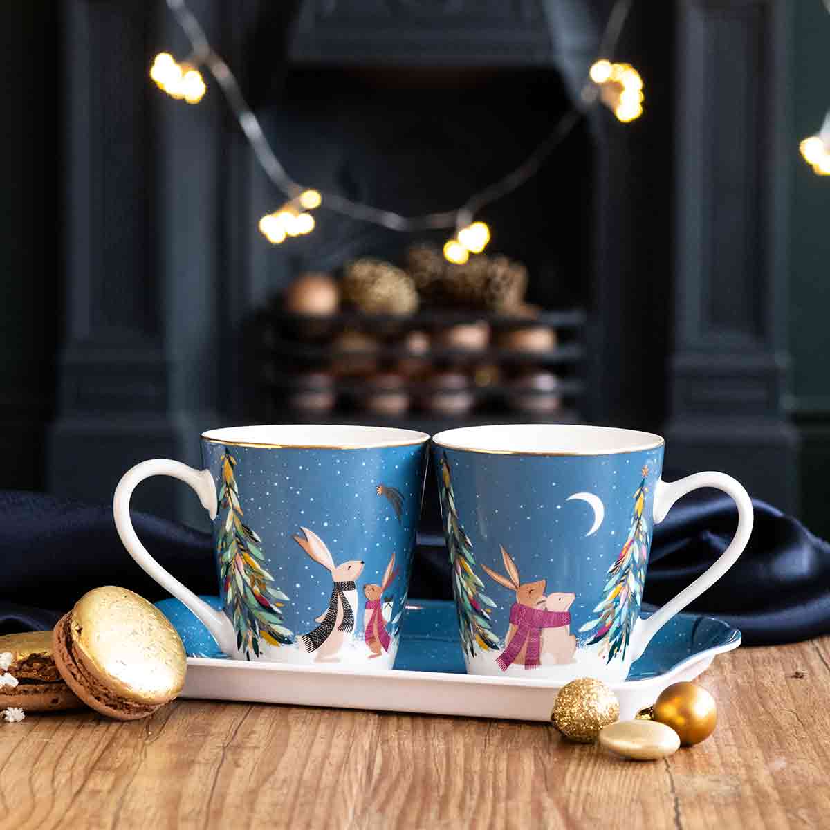 Sara Miller Woodland Tales India Mug & Tray Set, Elephant's Oasis image number null